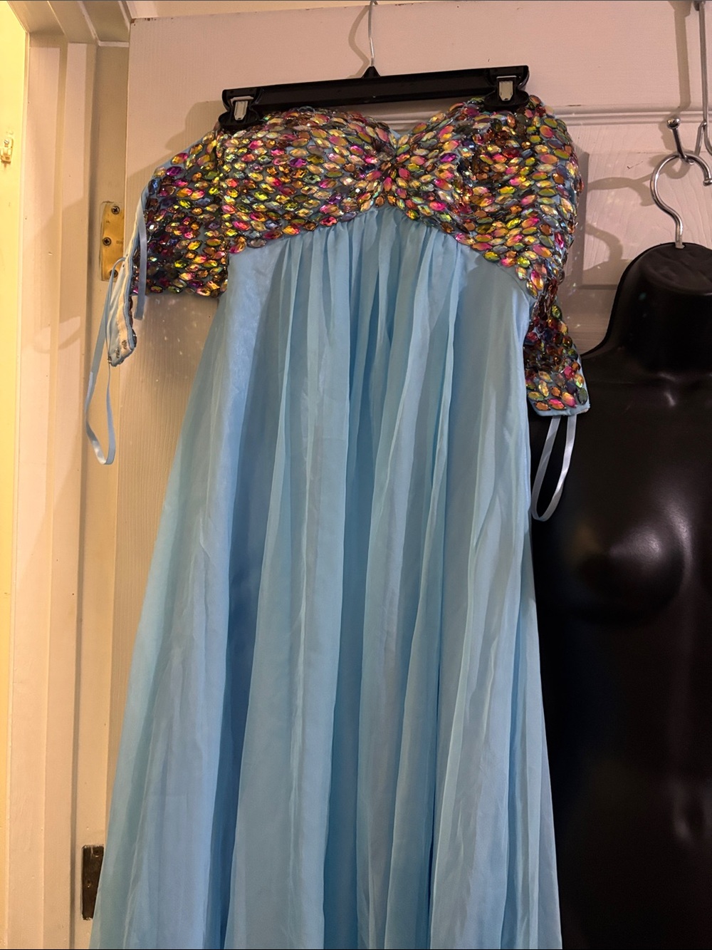Light Blue Girls' Sequin Bodice Maxi Dress